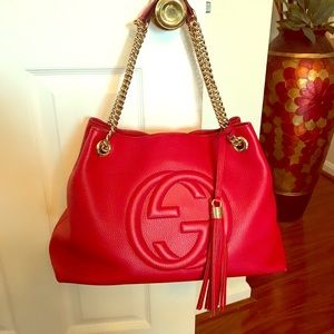 Gucci Soho Chain Strap Handbag Red Leather Tote